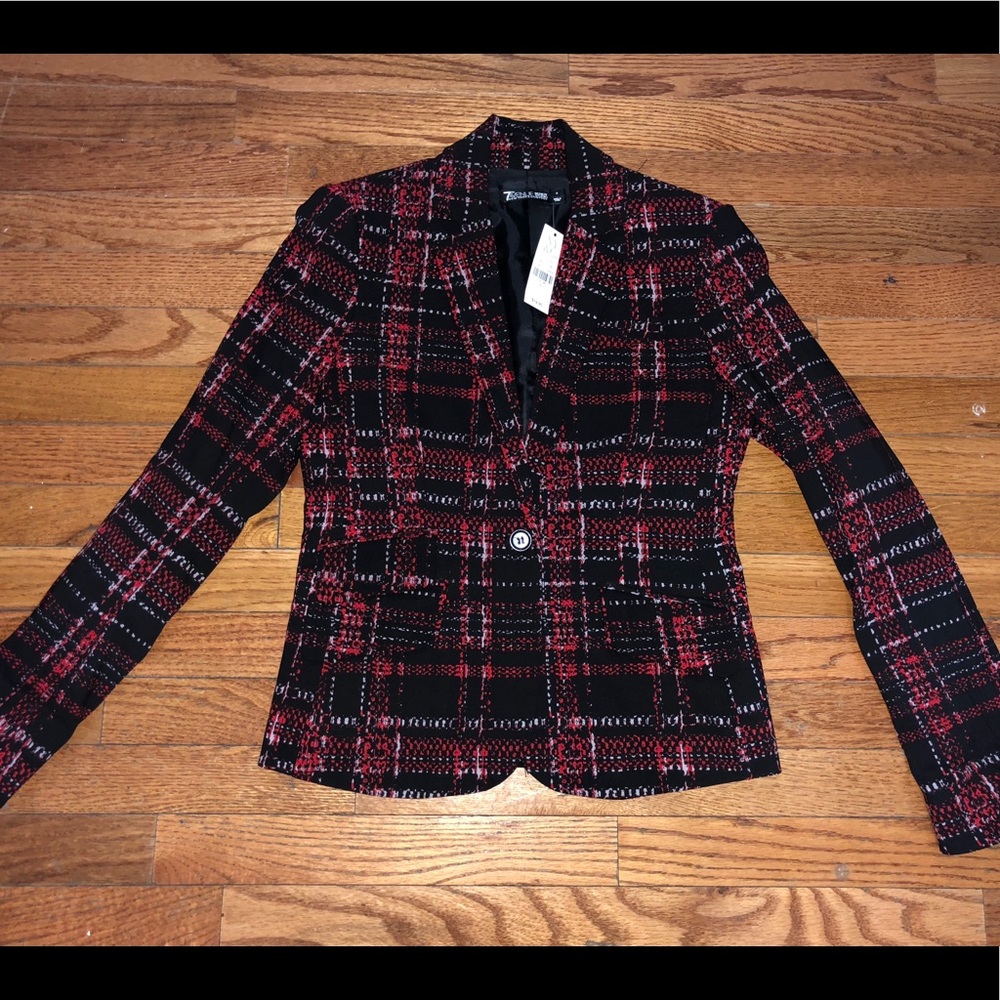 NWT NY&C Black, Red, White Plaid Blazer Size 0